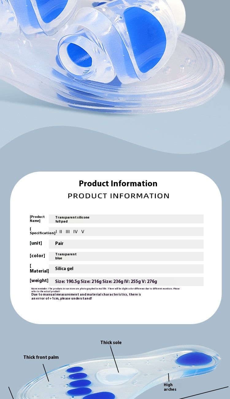 Silicone Shock Absorbing Insoles – Soft Pressure Relief Full Pads | Unisex Sizes EU 35–46