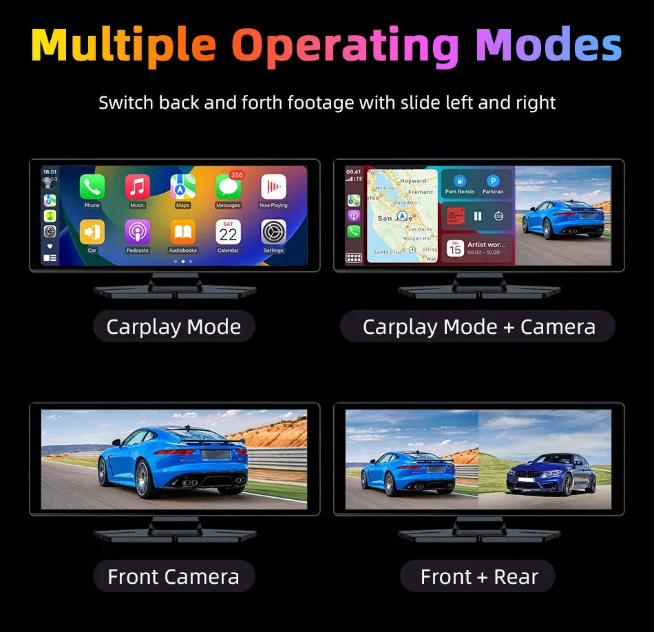 4K Wireless Dash Cam with 350° Rotating Lens – CarPlay, Android Auto, GPS, and Bluetooth