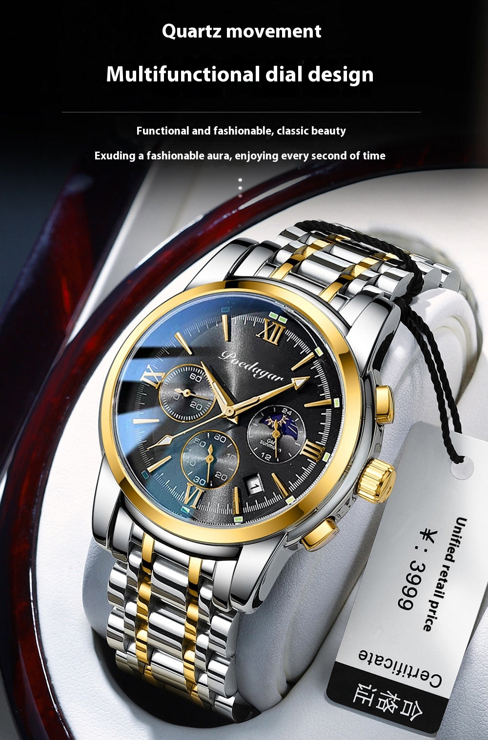 Multifunctional Luminous Waterproof Quartz Watch for Men