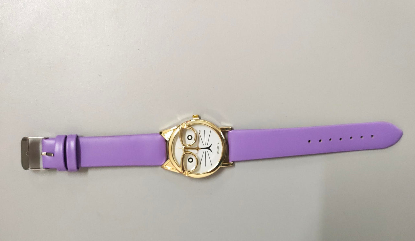 Lovely Cartoon Children’s Watch – Cute Cat Face Design with PU Strap & Quartz Movement