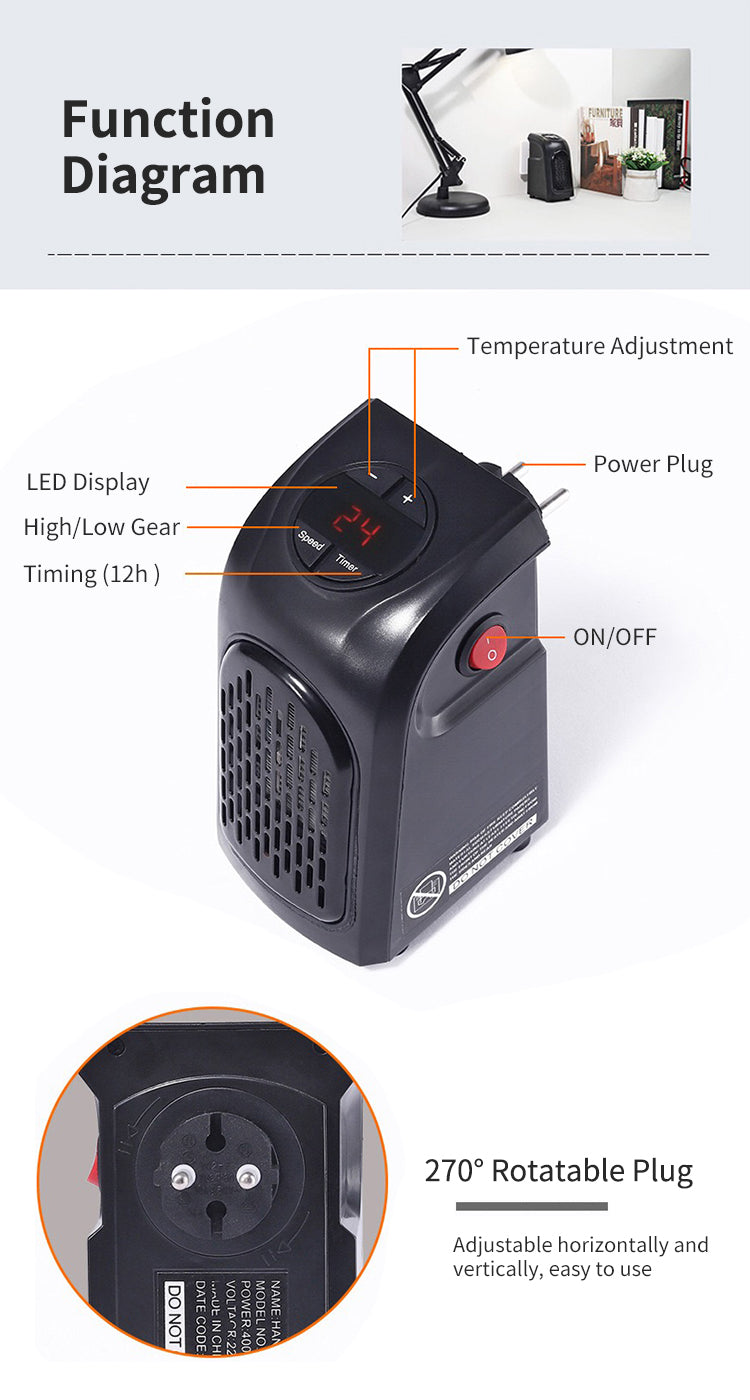 Mini Ceramic Space Heater – Electric Fan Heater for Home, Office & Camping