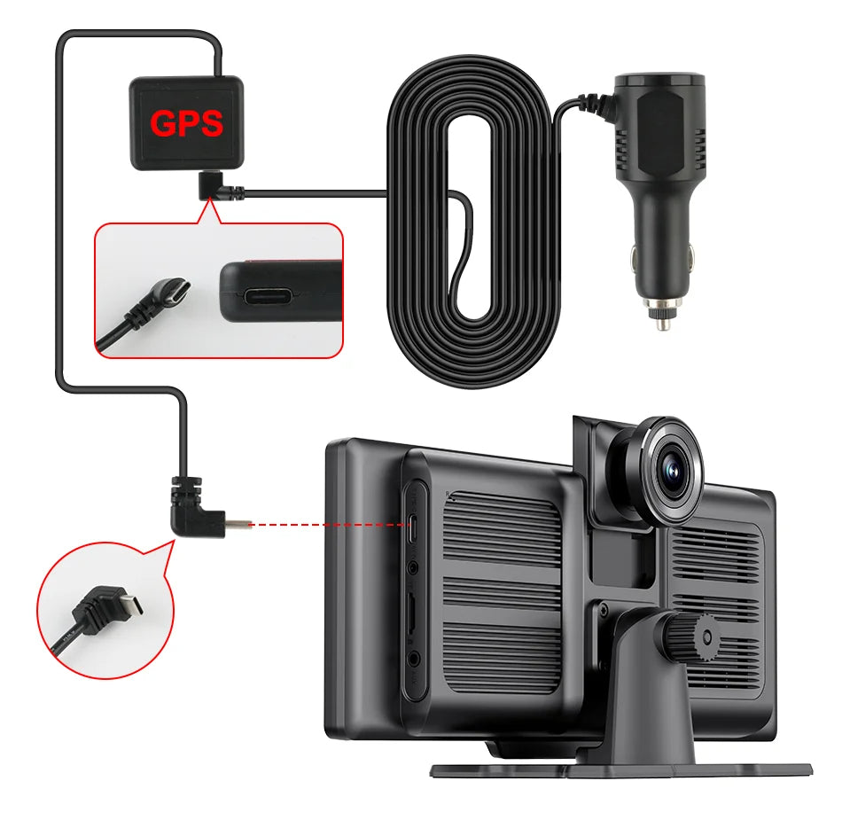 4K Wireless Dash Cam with 350° Rotating Lens – CarPlay, Android Auto, GPS, and Bluetooth