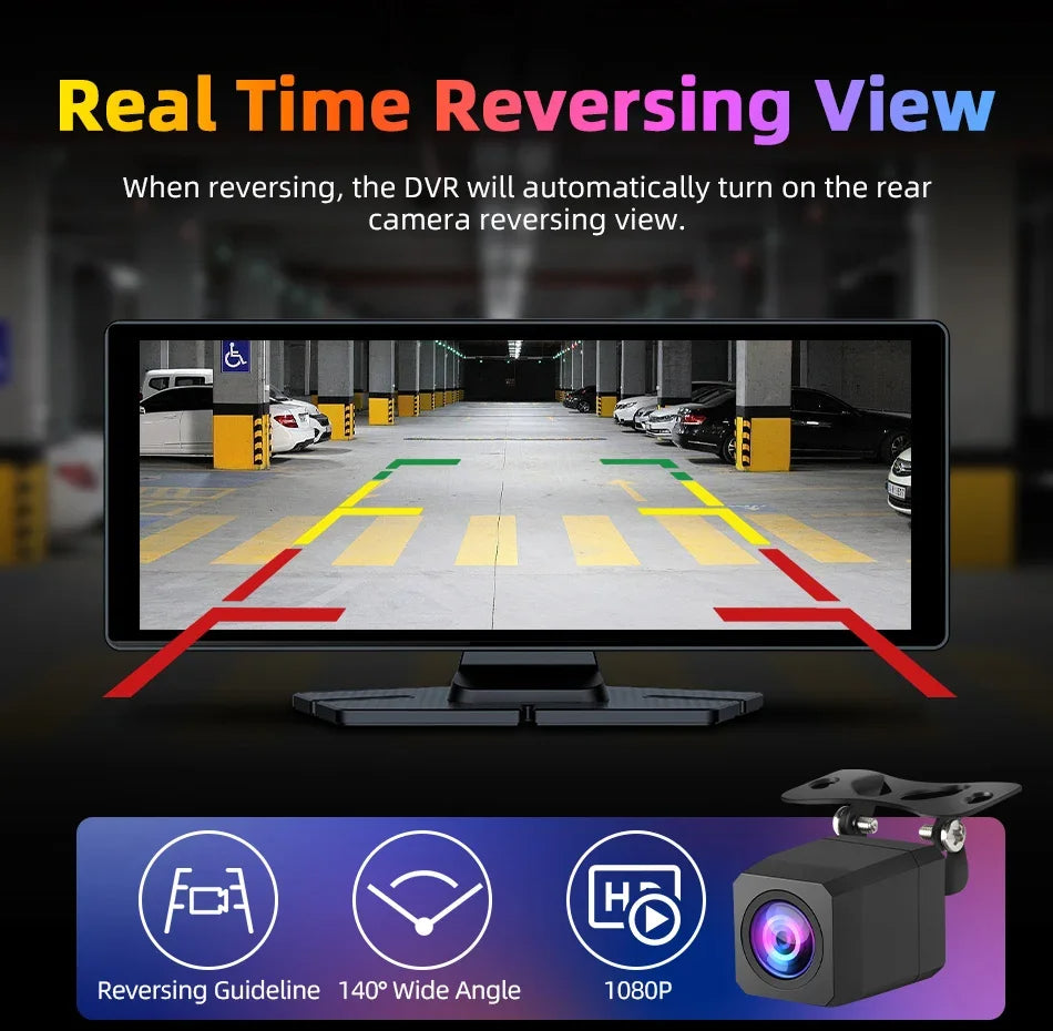 4K Wireless Dash Cam with 350° Rotating Lens – CarPlay, Android Auto, GPS, and Bluetooth
