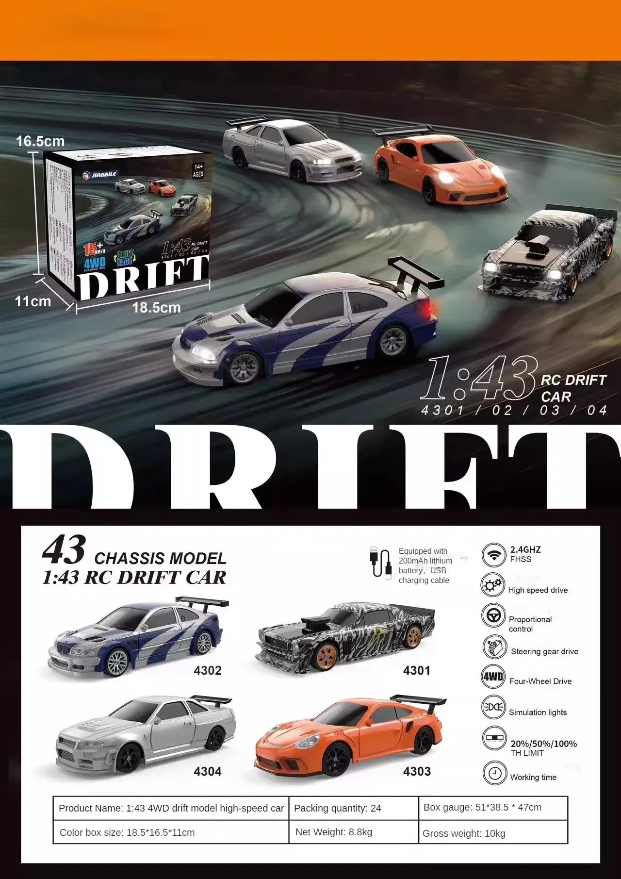 2.4G RC Drift Car 1/43 Scale – High-Speed 4WD Remote Control Mini Racing Car for Boys