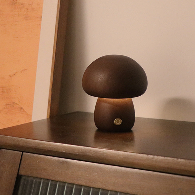 INS Wooden Mushroom LED Night Light with Touch Switch