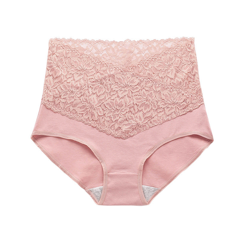 New Women&#039;s High-waist V-neck Pure Cotton Antibacterial Lace Hot Sexy Tummy Control Triangle Shorts