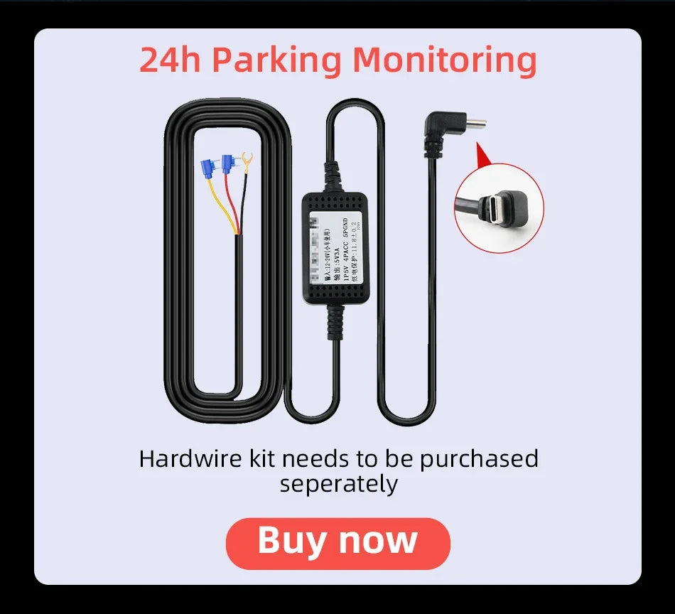 4K Wireless Dash Cam with 350° Rotating Lens – CarPlay, Android Auto, GPS, and Bluetooth