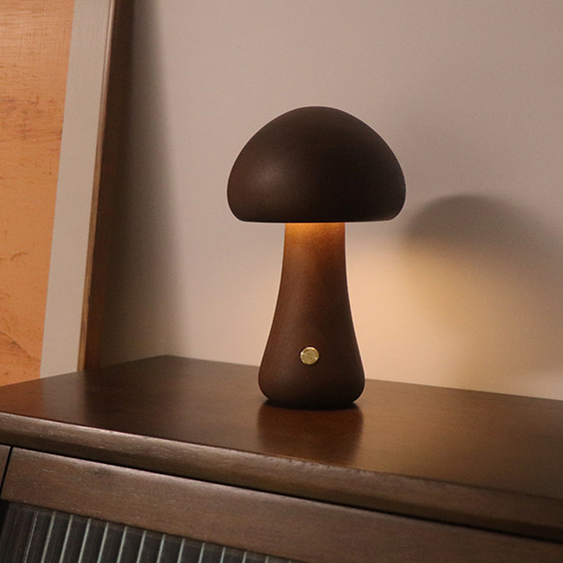 INS Wooden Mushroom LED Night Light with Touch Switch