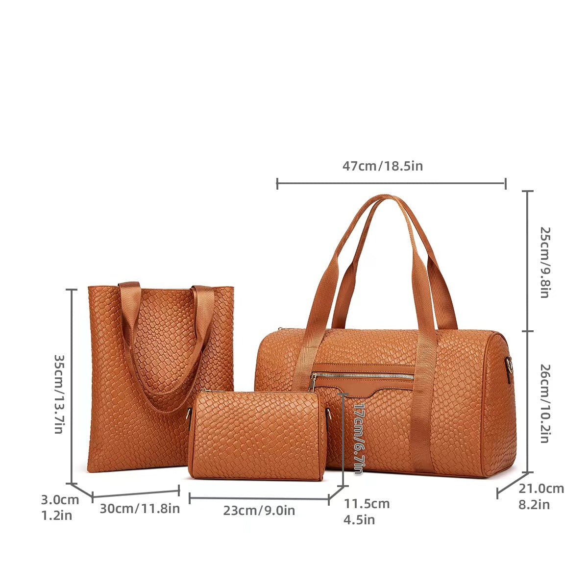 Women's Business Travel Bag – Stylish 3-Piece PU Leather Shoulder & Gym Bag Set | 36–55L Capacity