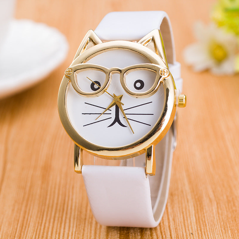 Lovely Cartoon Children’s Watch – Cute Cat Face Design with PU Strap & Quartz Movement