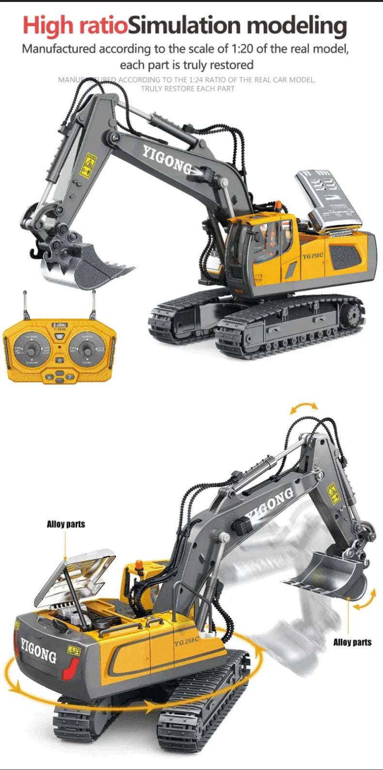 2.4G Remote Control Excavator Dump Truck RC Construction Vehicle Toy – 9/11CH