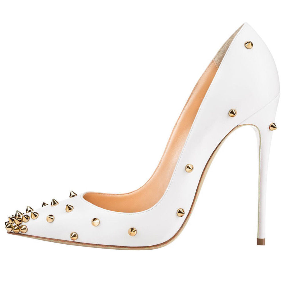 Custom Rivet Stiletto Heels for Women – Pointed Toe Pumps | 8CM & 10CM | Sizes 34–45