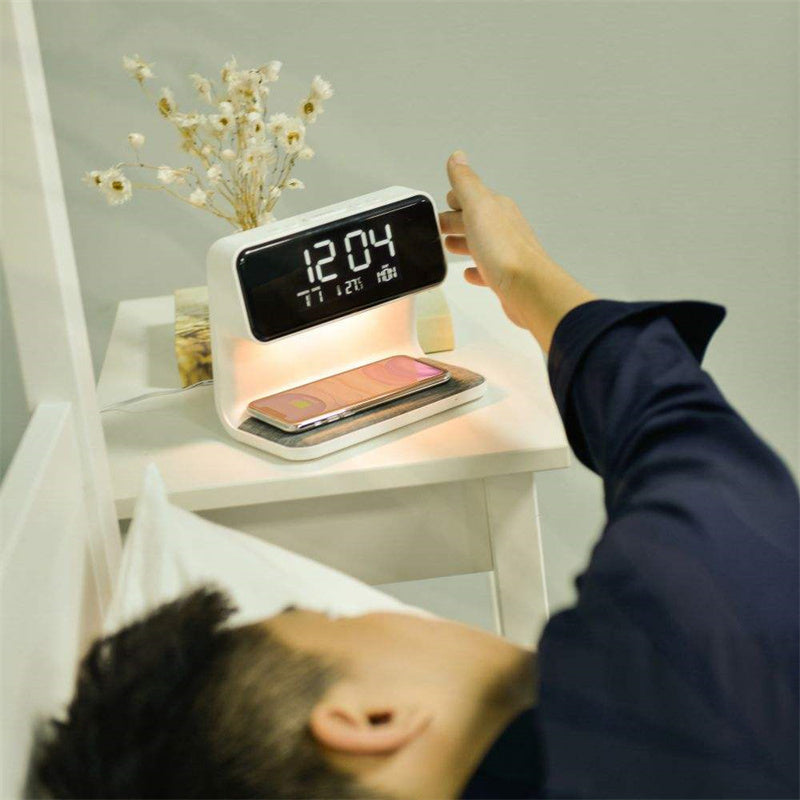 3-in-1 Bedside Lamp with Wireless Charging & LCD Alarm Clock – Touch Control & Dimmable Light
