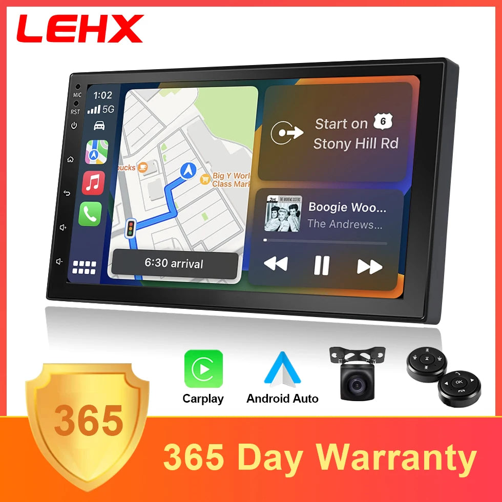LEHX QLED Wireless CarPlay & Android Auto Car Stereo – 4G LTE, GPS, DSP, BT5.0, Cooling Fan, Split Screen, AI Voice, Rear Camera Support
