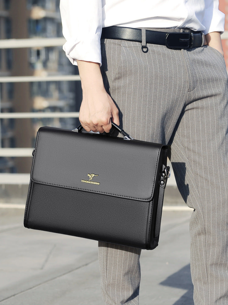 Men’s Horizontal Leather Briefcase – Waterproof PU Business Bag with Handle | Professional Work Bag for Office & Travel