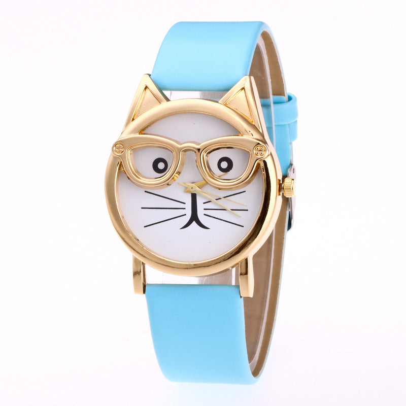 Lovely Cartoon Children’s Watch – Cute Cat Face Design with PU Strap & Quartz Movement