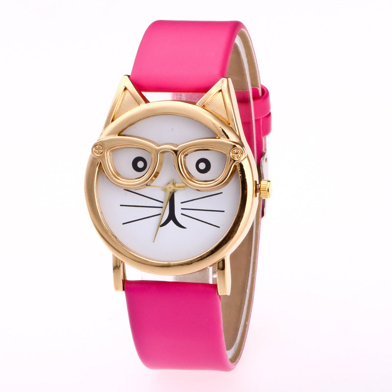 Lovely Cartoon Children’s Watch – Cute Cat Face Design with PU Strap & Quartz Movement