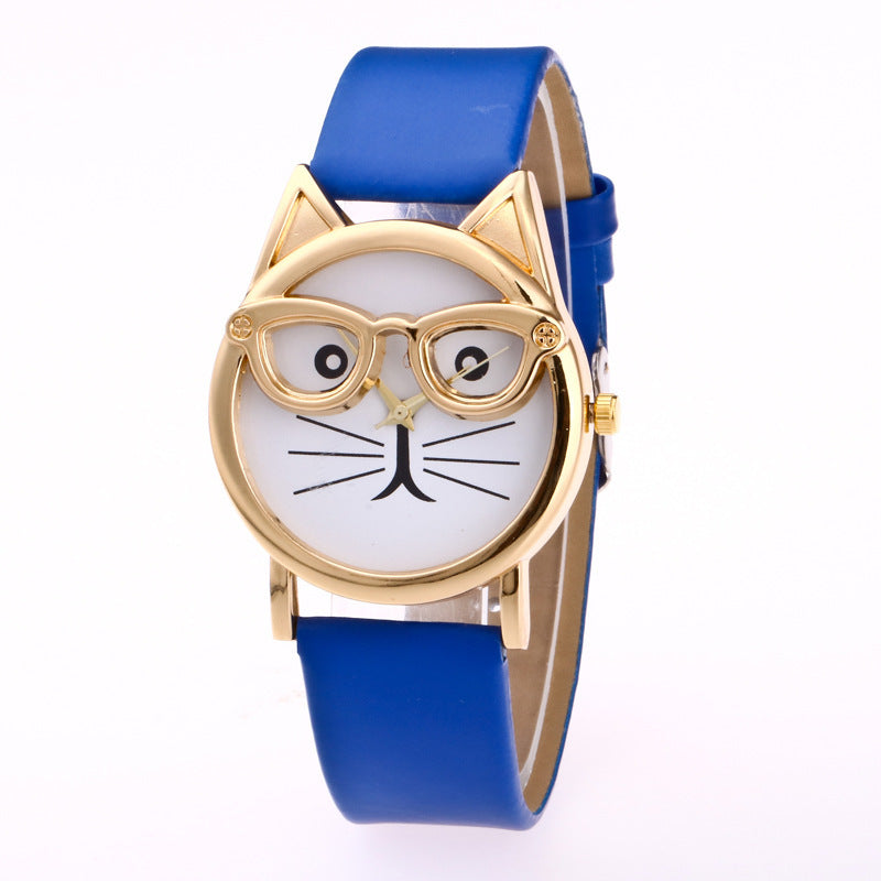 Lovely Cartoon Children’s Watch – Cute Cat Face Design with PU Strap & Quartz Movement