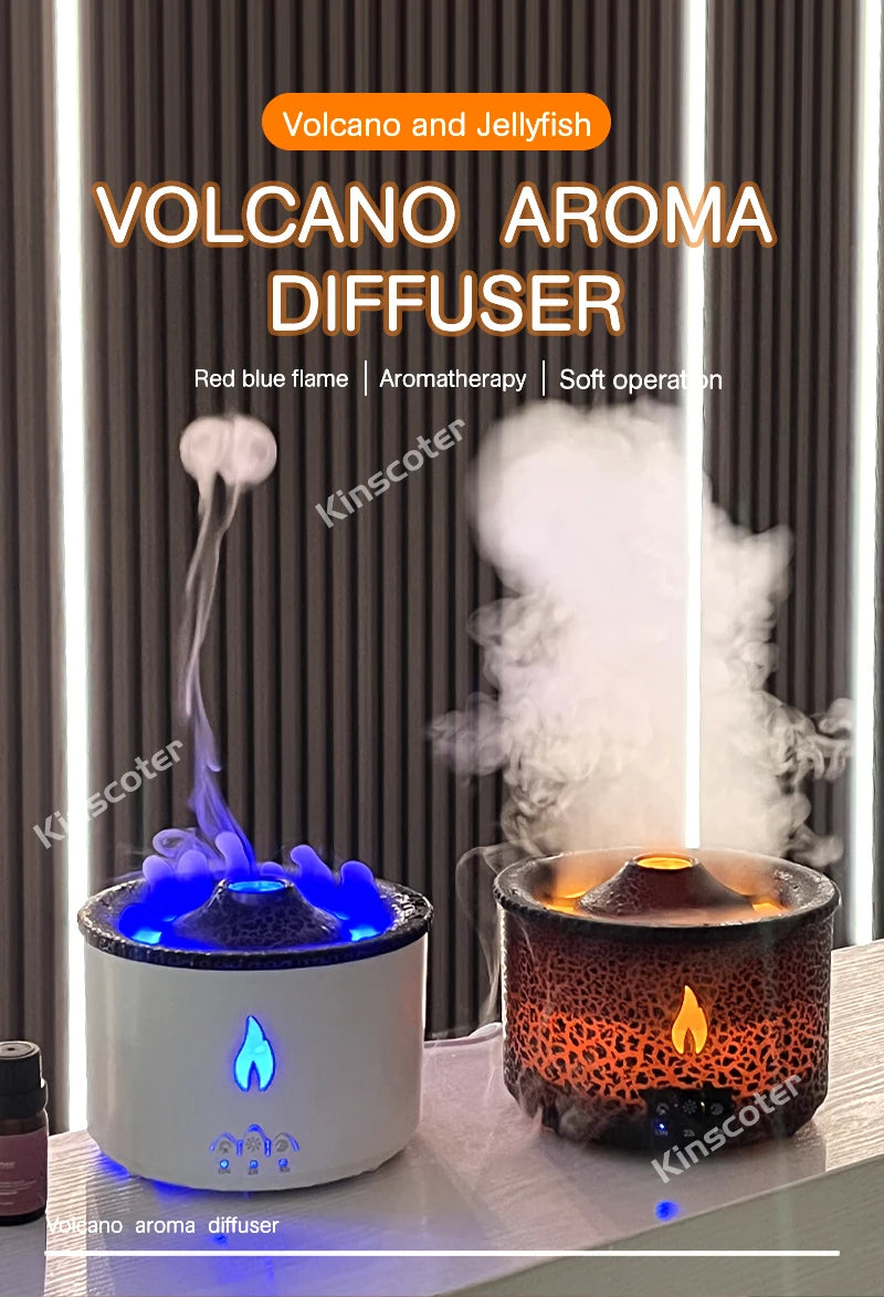 Volcano Flame Aroma Diffuser Jellyfish Smoke Ring Air Humidifier – 360ml Essential Oil Diffuser