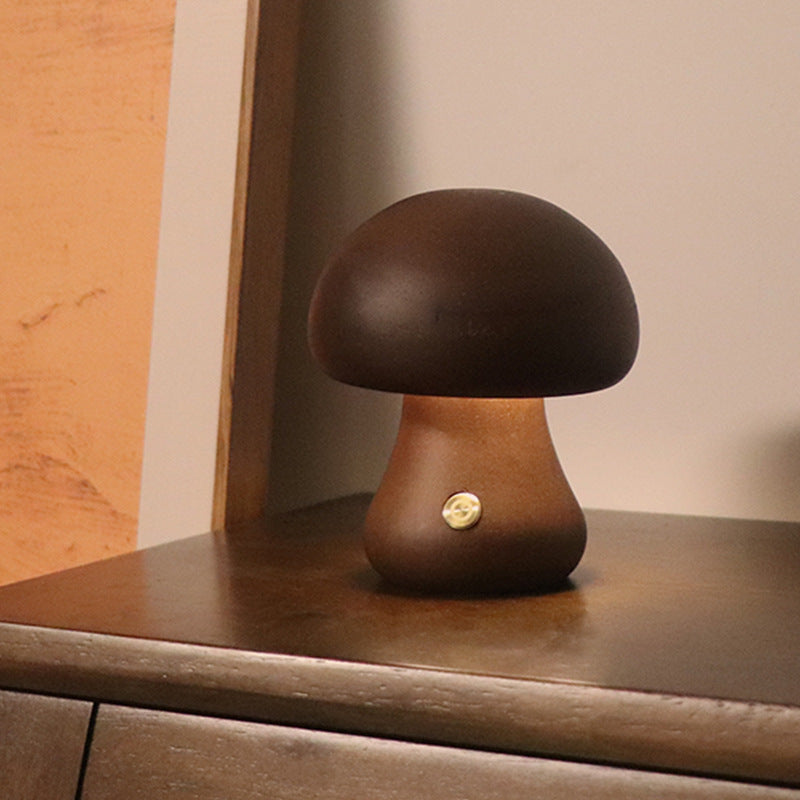 INS Wooden Mushroom LED Night Light with Touch Switch
