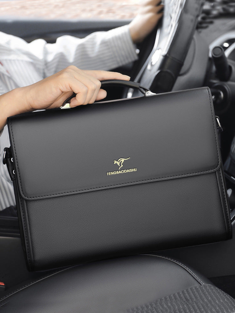 Men’s Horizontal Leather Briefcase – Waterproof PU Business Bag with Handle | Professional Work Bag for Office & Travel