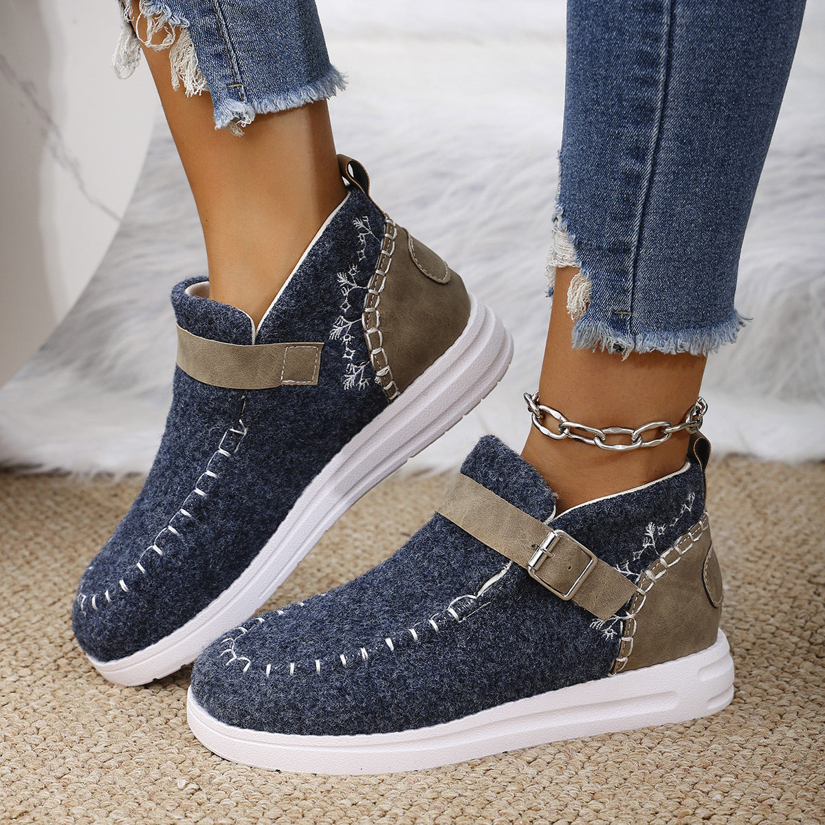 Thick Burr Warm Cotton Shoes – Suede Flat Winter Footwear for Men & Women | Sizes 36–43