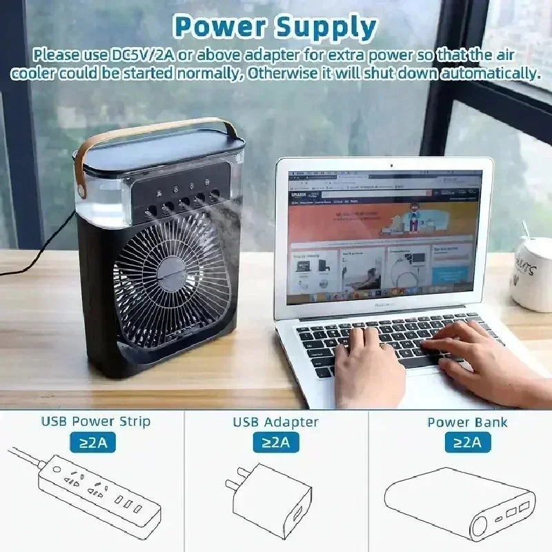 3-in-1 Mini Air Cooler & Fan – Portable Air Conditioner, Humidifier, LED Night Light