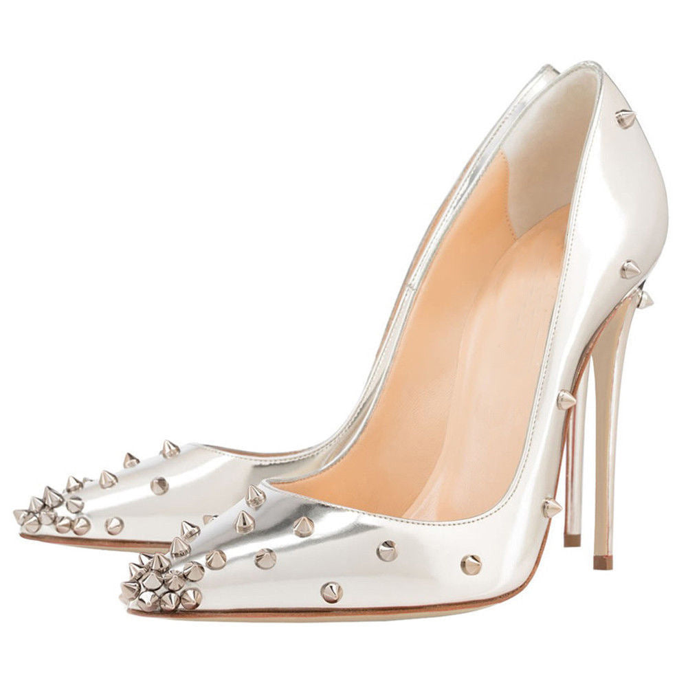 Custom Rivet Stiletto Heels for Women – Pointed Toe Pumps | 8CM & 10CM | Sizes 34–45