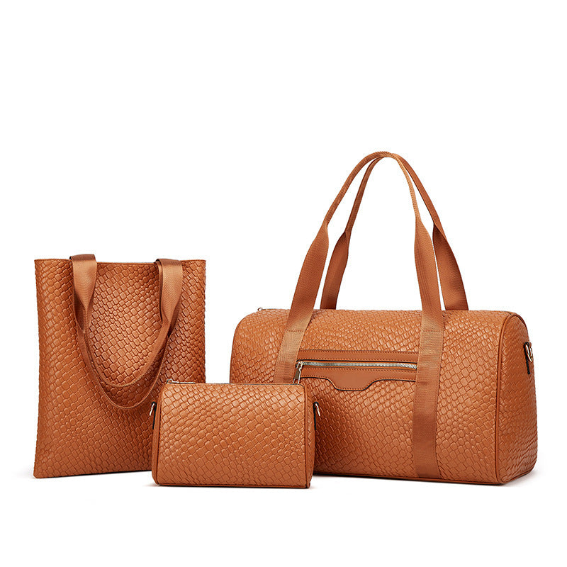Women's Business Travel Bag – Stylish 3-Piece PU Leather Shoulder & Gym Bag Set | 36–55L Capacity