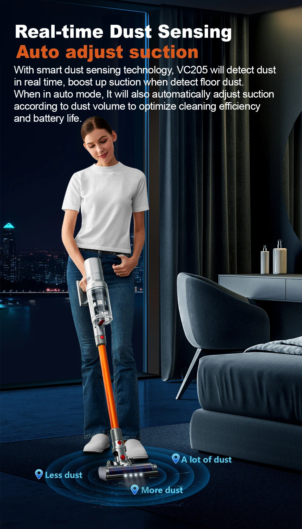 ABIR VC205 Cordless Handheld Vacuum – 27000PA, Smart Sensor, Auto Speed Control