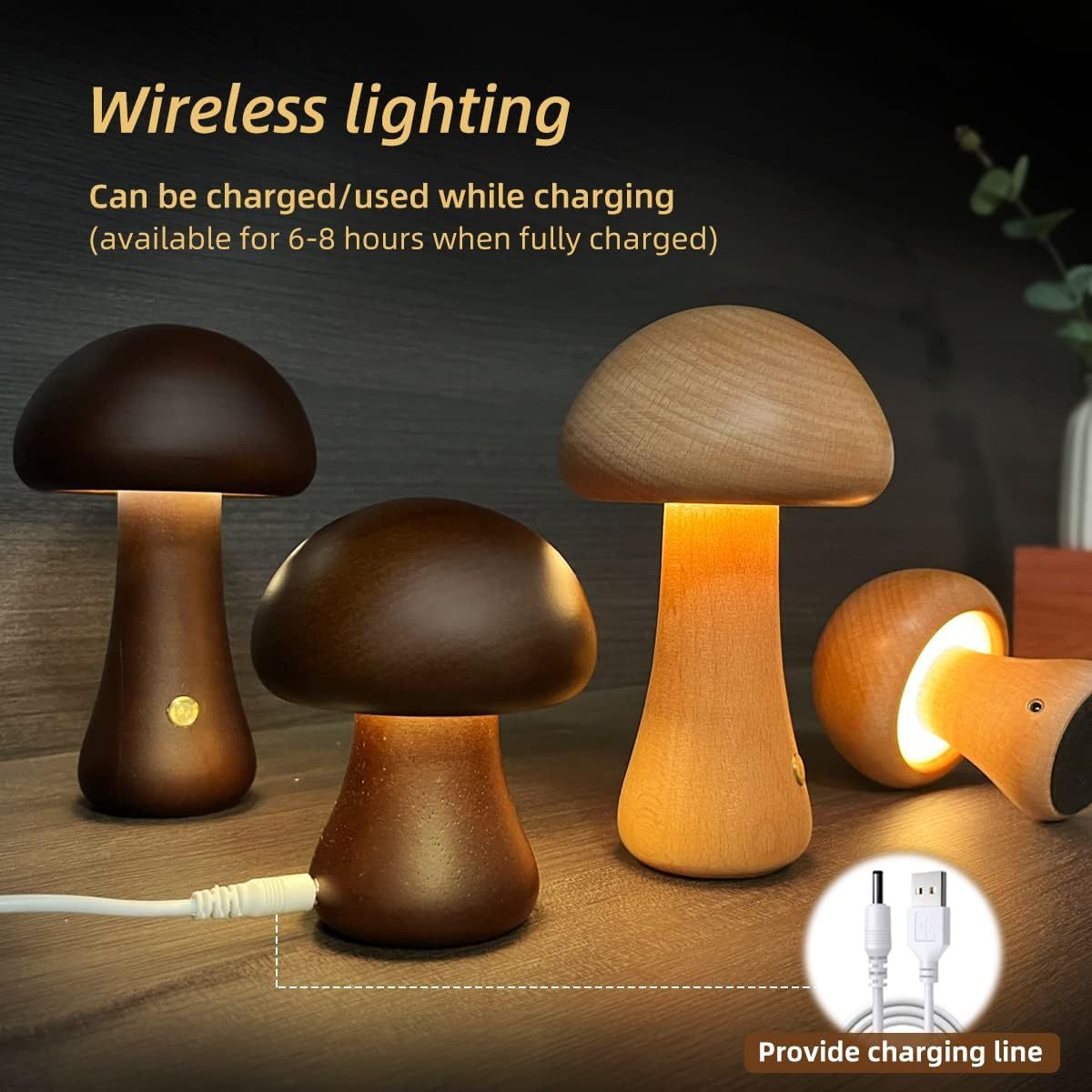 INS Wooden Mushroom LED Night Light with Touch Switch