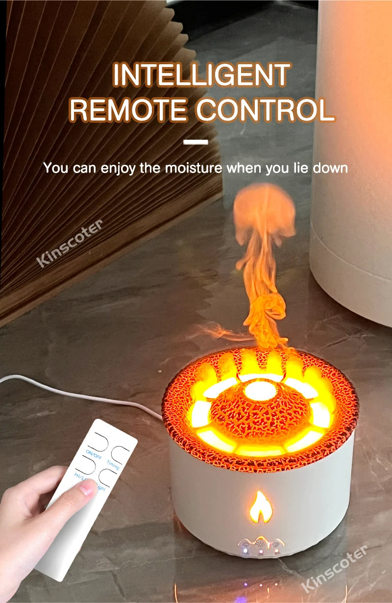 Volcano Flame Aroma Diffuser Jellyfish Smoke Ring Air Humidifier – 360ml Essential Oil Diffuser