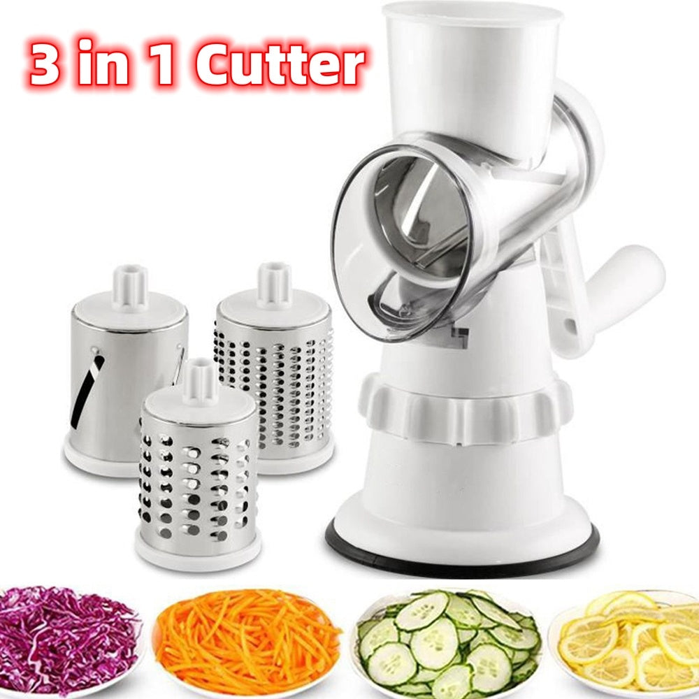 3-in-1 Manual Vegetable Slicer & Grater – Kitchen Chopper & Shredder