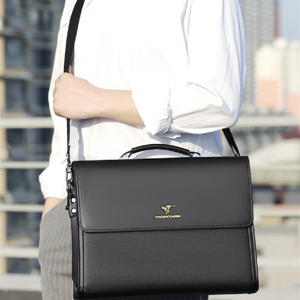 Men’s Horizontal Leather Briefcase – Waterproof PU Business Bag with Handle | Professional Work Bag for Office & Travel
