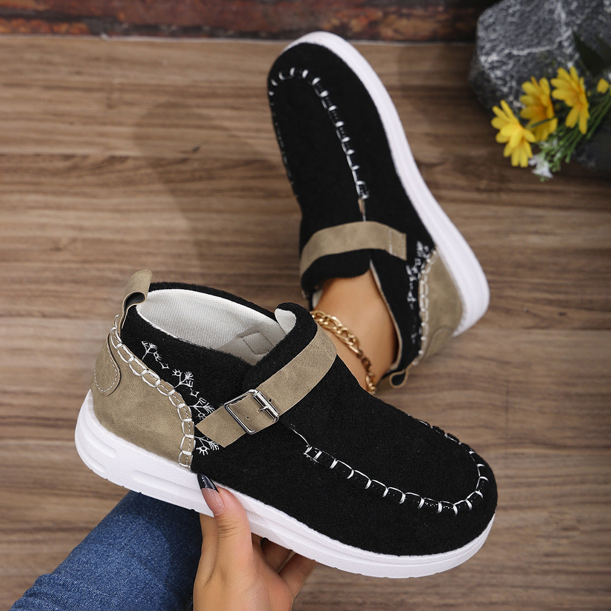 Thick Burr Warm Cotton Shoes – Suede Flat Winter Footwear for Men & Women | Sizes 36–43
