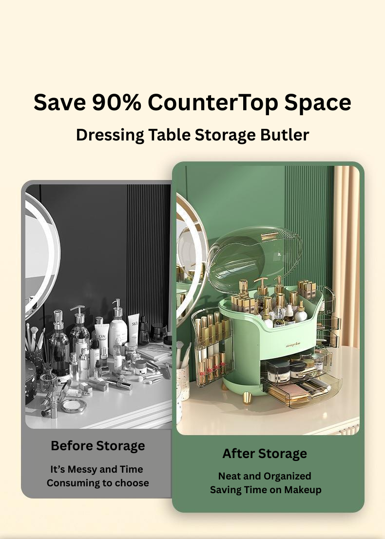 Cosmetic Storage Box – Large-Capacity Dust-Proof Makeup Organizer with Drawer for Desktop, Vanity, and Bathroom