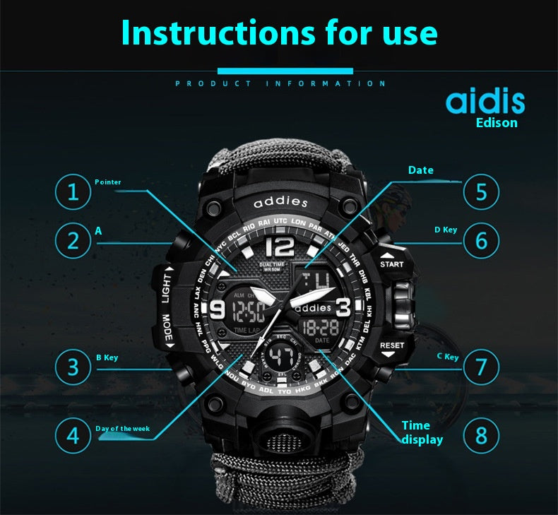 Multifunctional Waterproof Sports Watch for Men – Outdoor Tactical & Mountaineering
