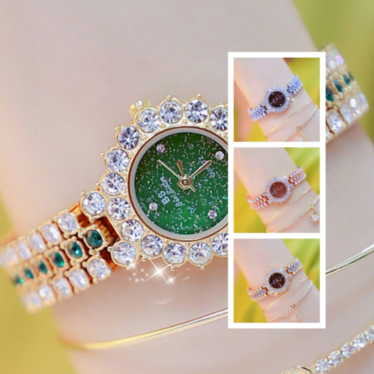 Multicolor Women's Luxury Quartz Watch – Stainless Steel Analog Wristwatch with Bracelet Set