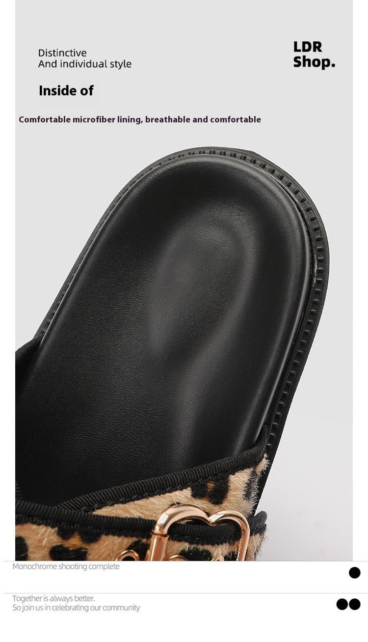 Leopard Print Summer Slippers for Women – Round Toe Flat Bottom with Buckle | Sizes 35–43