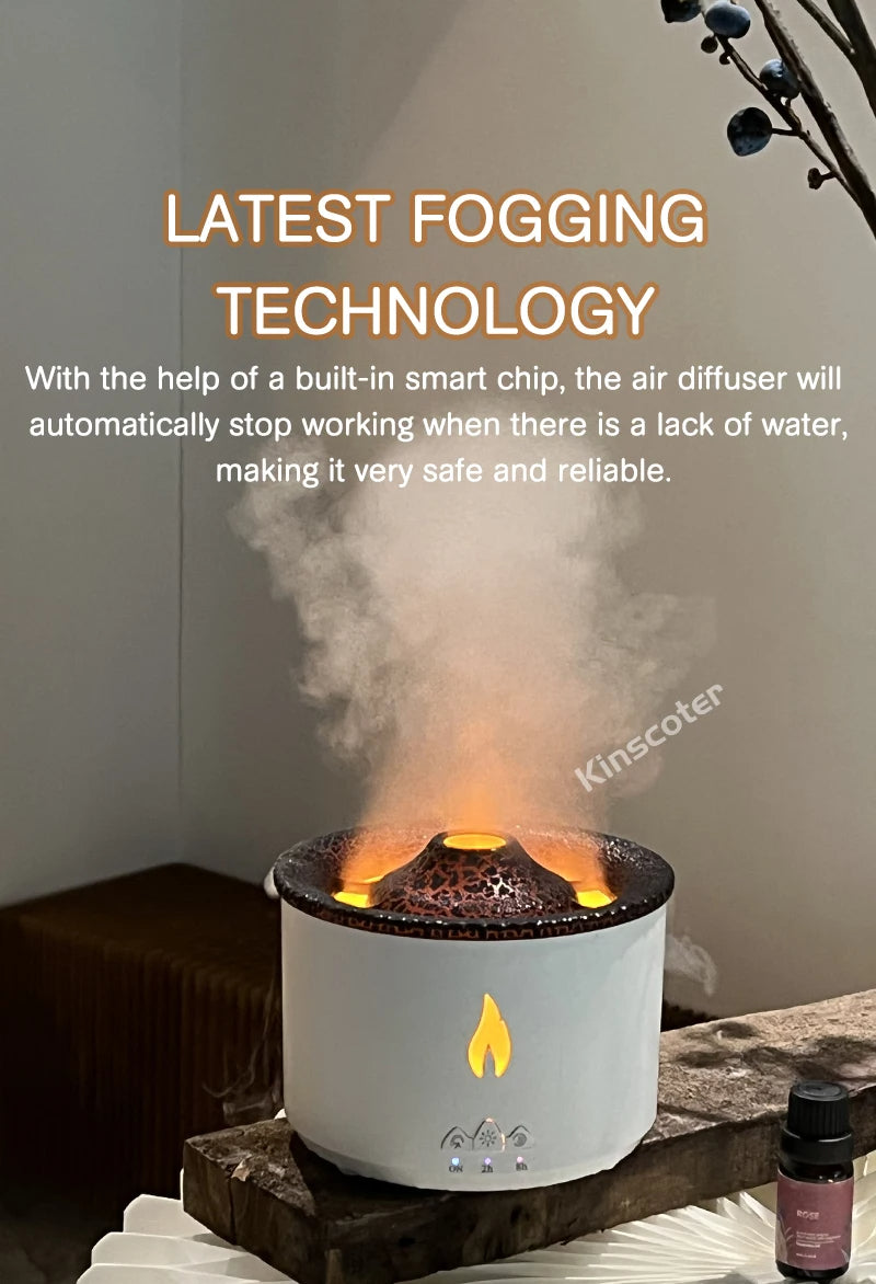 Volcano Flame Aroma Diffuser Jellyfish Smoke Ring Air Humidifier – 360ml Essential Oil Diffuser
