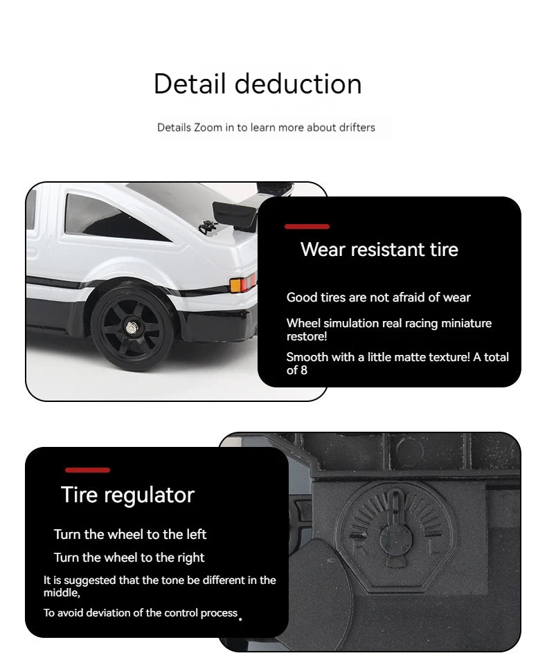 Sure! How about this:  "AE86 1:16 RC Drift Car – High-Speed 4WD Electric Toy, Remote Control, Spray Function, 2.4G Racing Sports Vehicle"