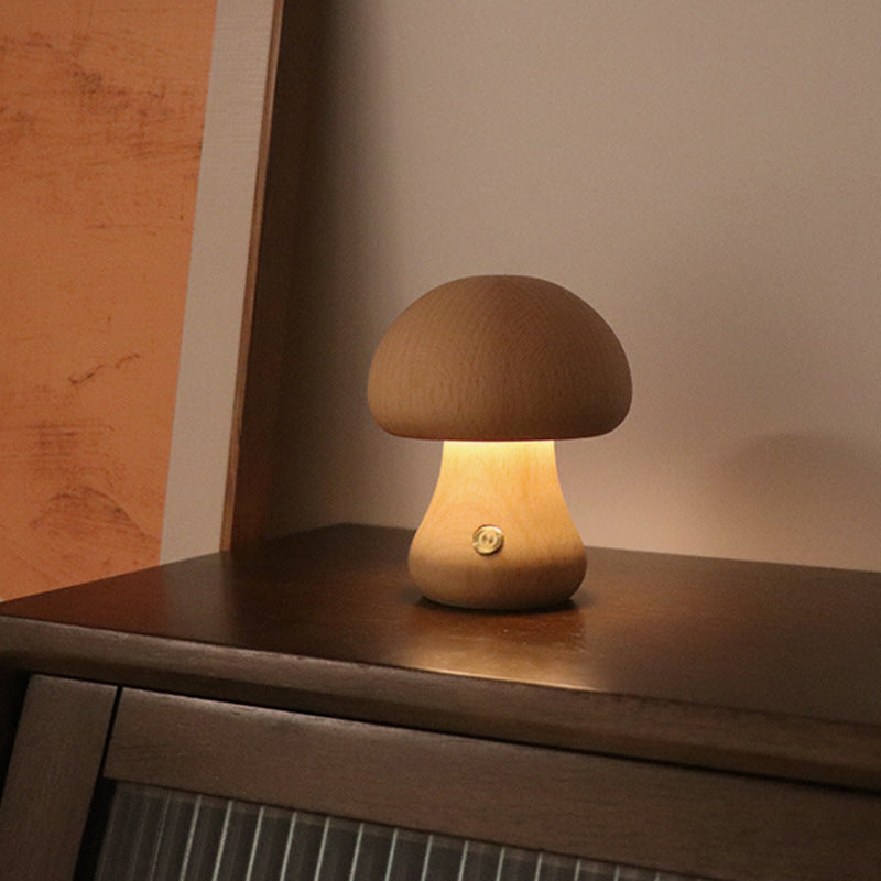 INS Wooden Mushroom LED Night Light with Touch Switch