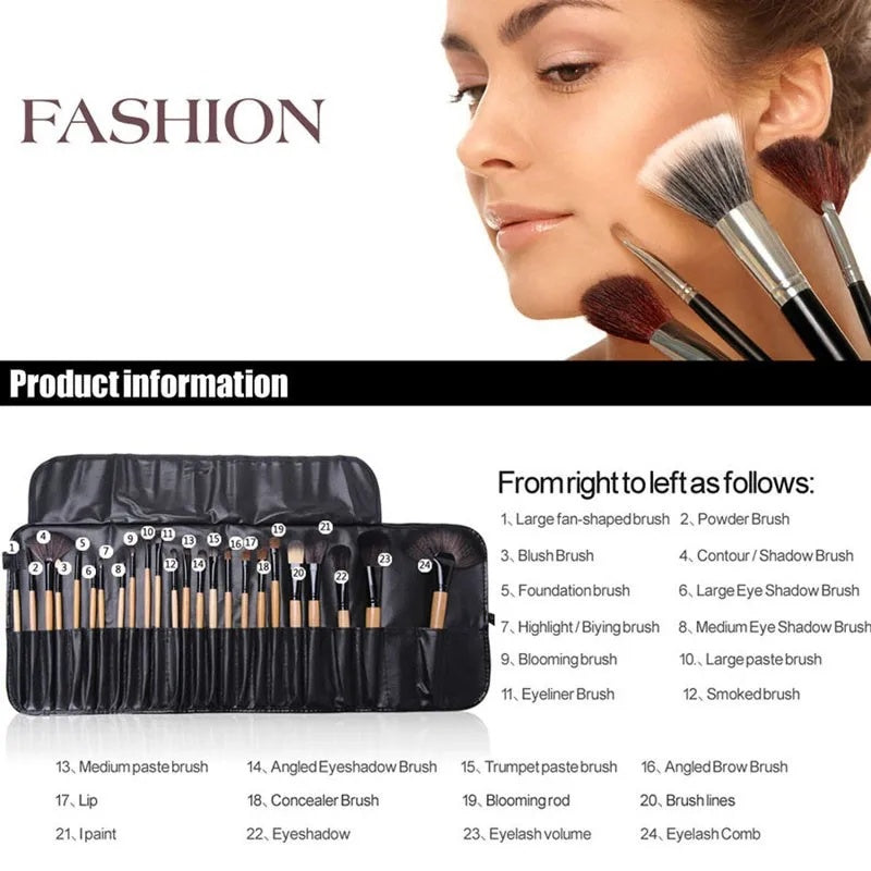 24-Piece Makeup Brush Set – Professional Cosmetics Brushes for Eyebrow, Powder, Foundation, and Eye Shadow