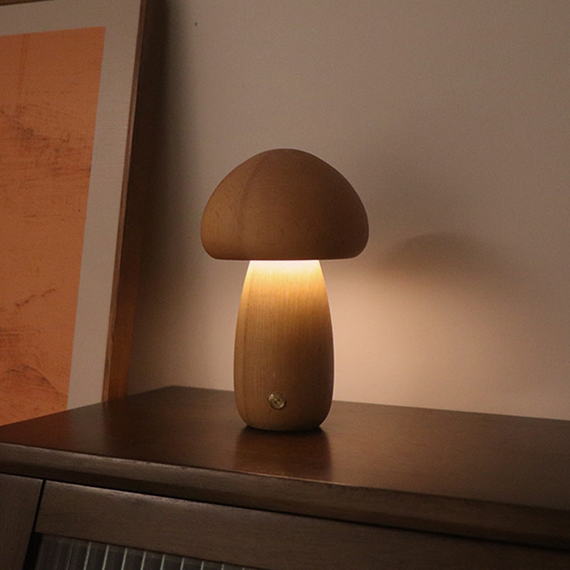 INS Wooden Mushroom LED Night Light with Touch Switch