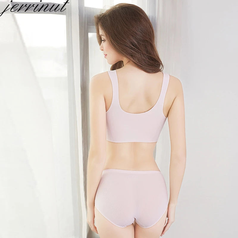 Jerrinut Sexy Underwear Set Seamless Wire Free Push Up Bra Set Vest Sleep Bra Suit Breathable Lingerie Bra And Panties Set