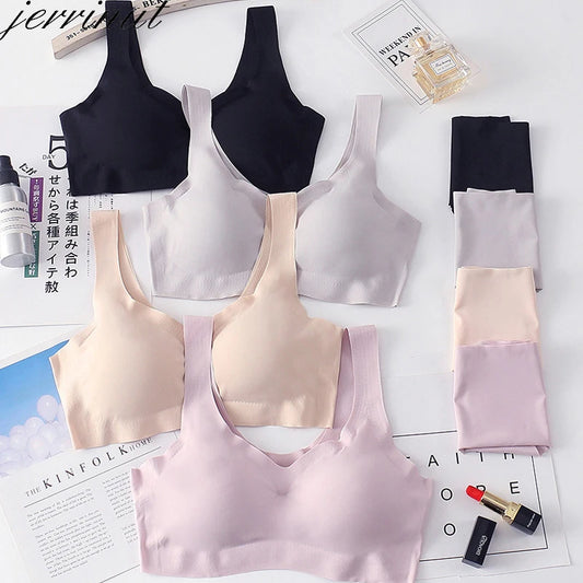 Jerrinut Sexy Underwear Set Seamless Wire Free Push Up Bra Set Vest Sleep Bra Suit Breathable Lingerie Bra And Panties Set