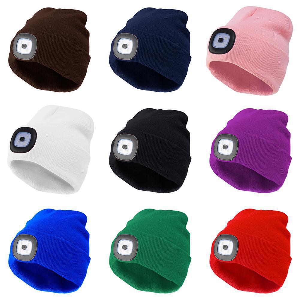 LED Knitted Cap Rechargeable Outdoor Luminous Night Run Headlamp Cap In Stock Customized LED Luminous Needle (USB)