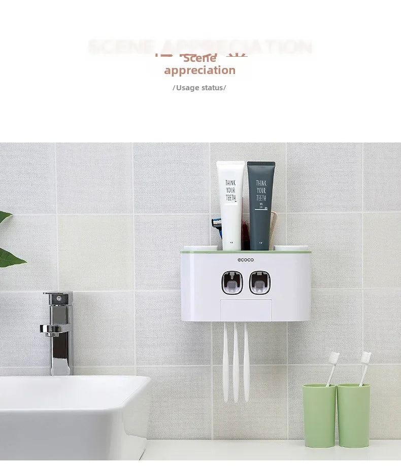 Happy Home Automatic Toothpaste Dispenser & 4-Slot Toothbrush Holder – Wall-Mounted, No Drilling Required