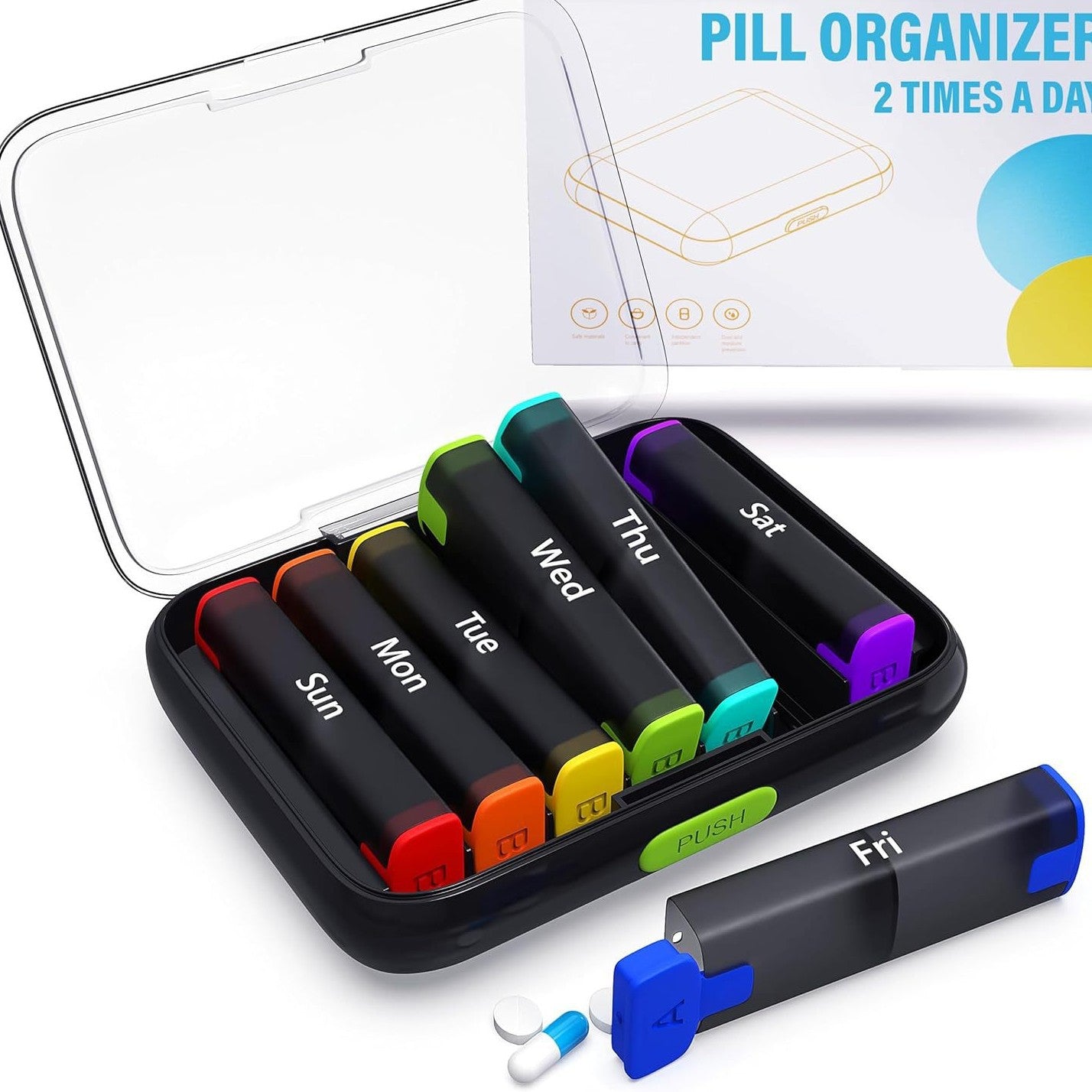 Capsule Pills New Carry-on Morning And Evening Week Sub-box Portable 7-day Medicine Box Classification 14 Storage Box