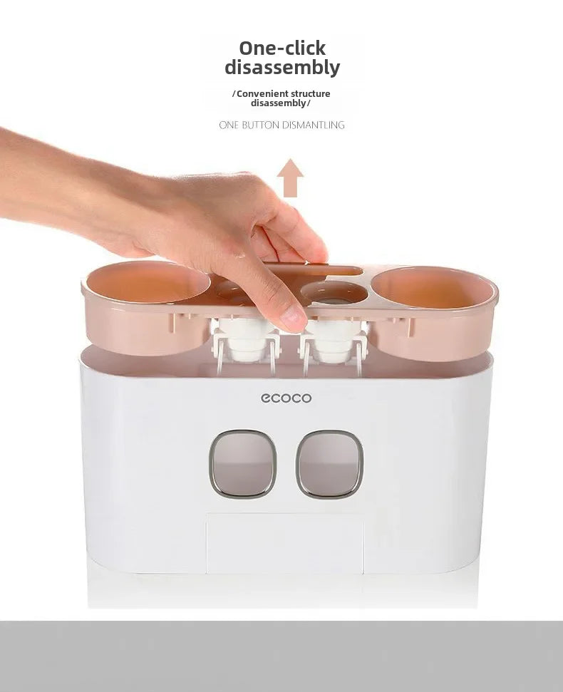Happy Home Automatic Toothpaste Dispenser & 4-Slot Toothbrush Holder – Wall-Mounted, No Drilling Required